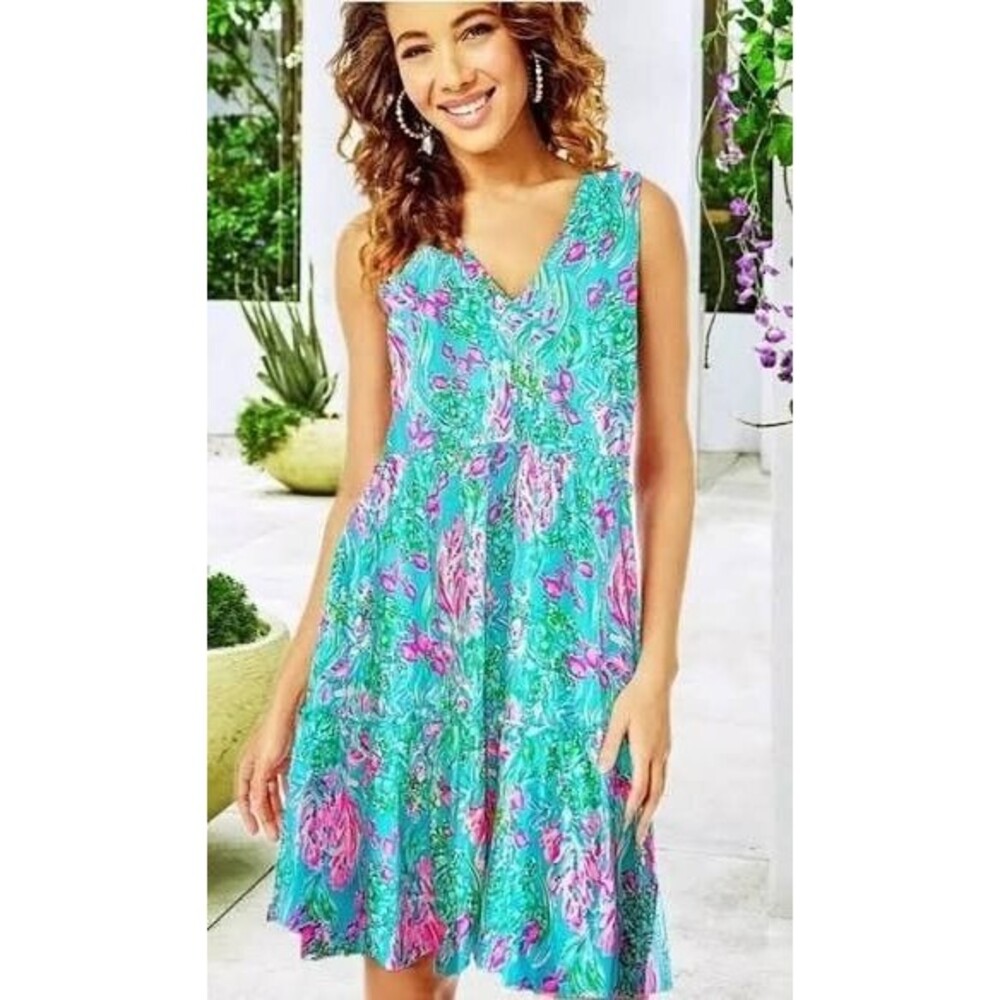 Lilly Pulitzer Lorina Swing Dress Printed Cotton Tiered Ruffle Resort S 287938